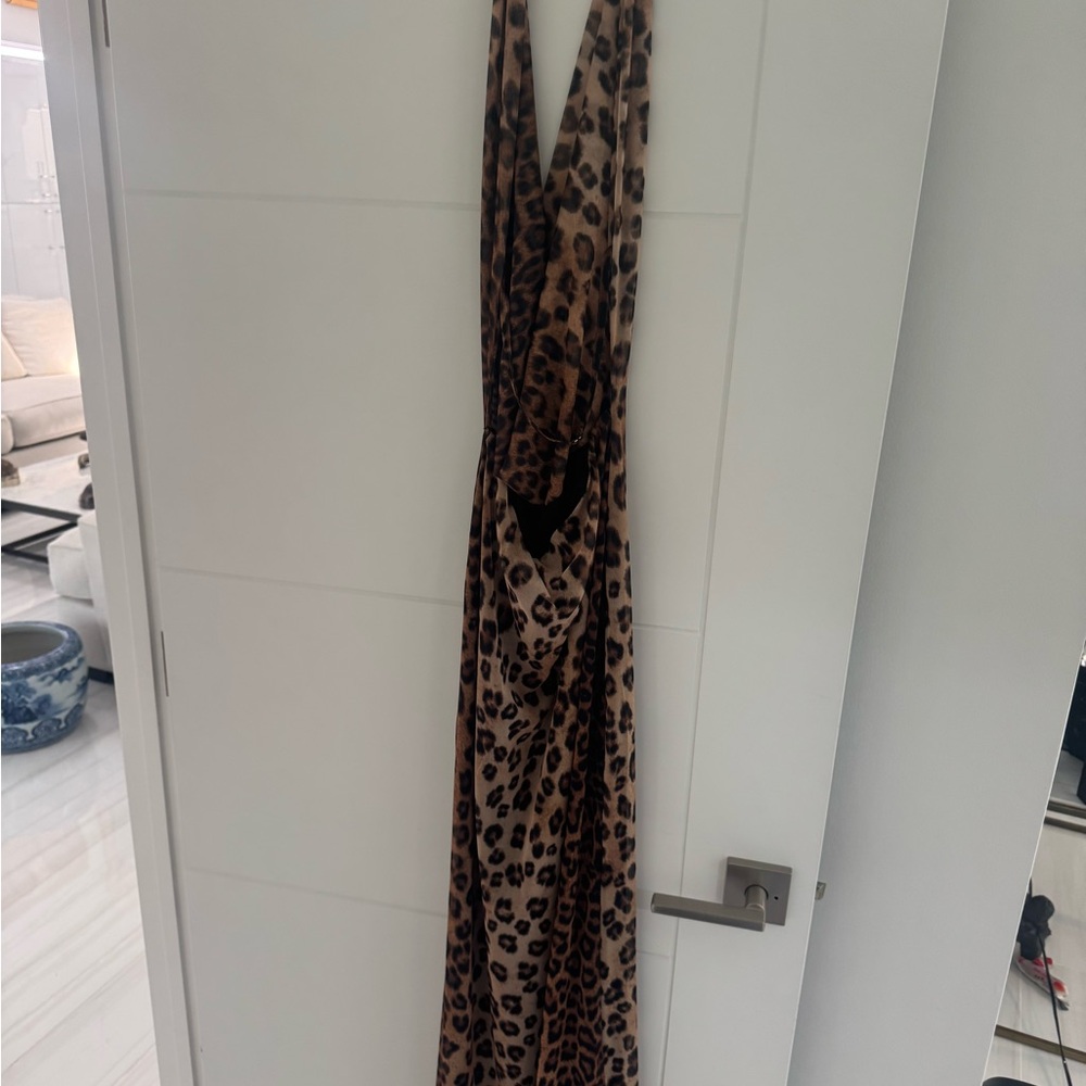 Zara Brown Animal Print Halter Dress